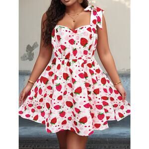 Strawberry Print White Dress